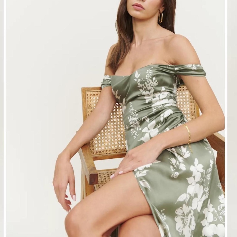 Reformation Strapless Green Floral Dress